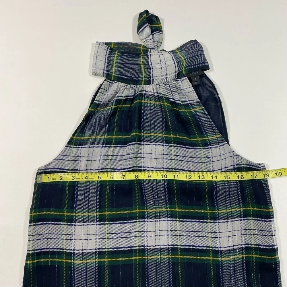 J Crew Tie Neck Halter Blouse Stewart Plaid  H3481